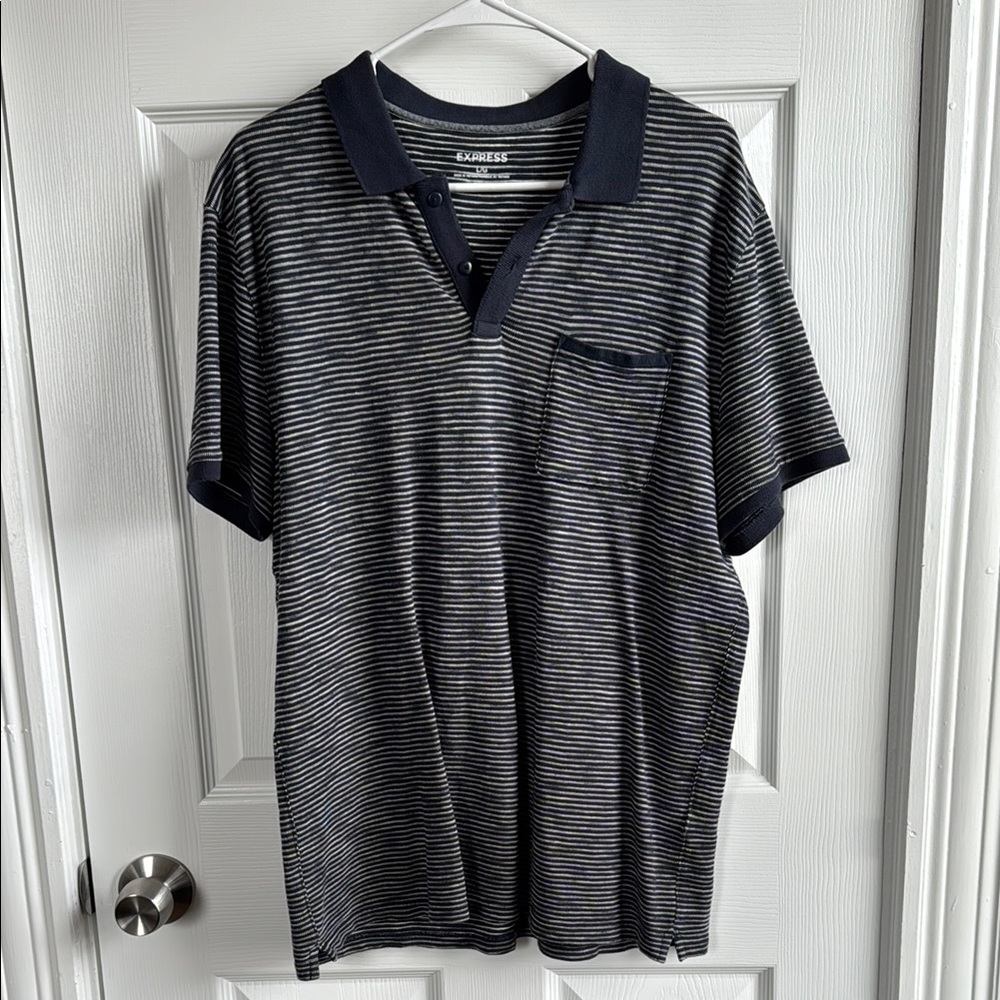 Express Blue and White Polo Shirt Casual Style